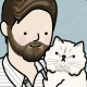 An illustration of Taylor with his cat